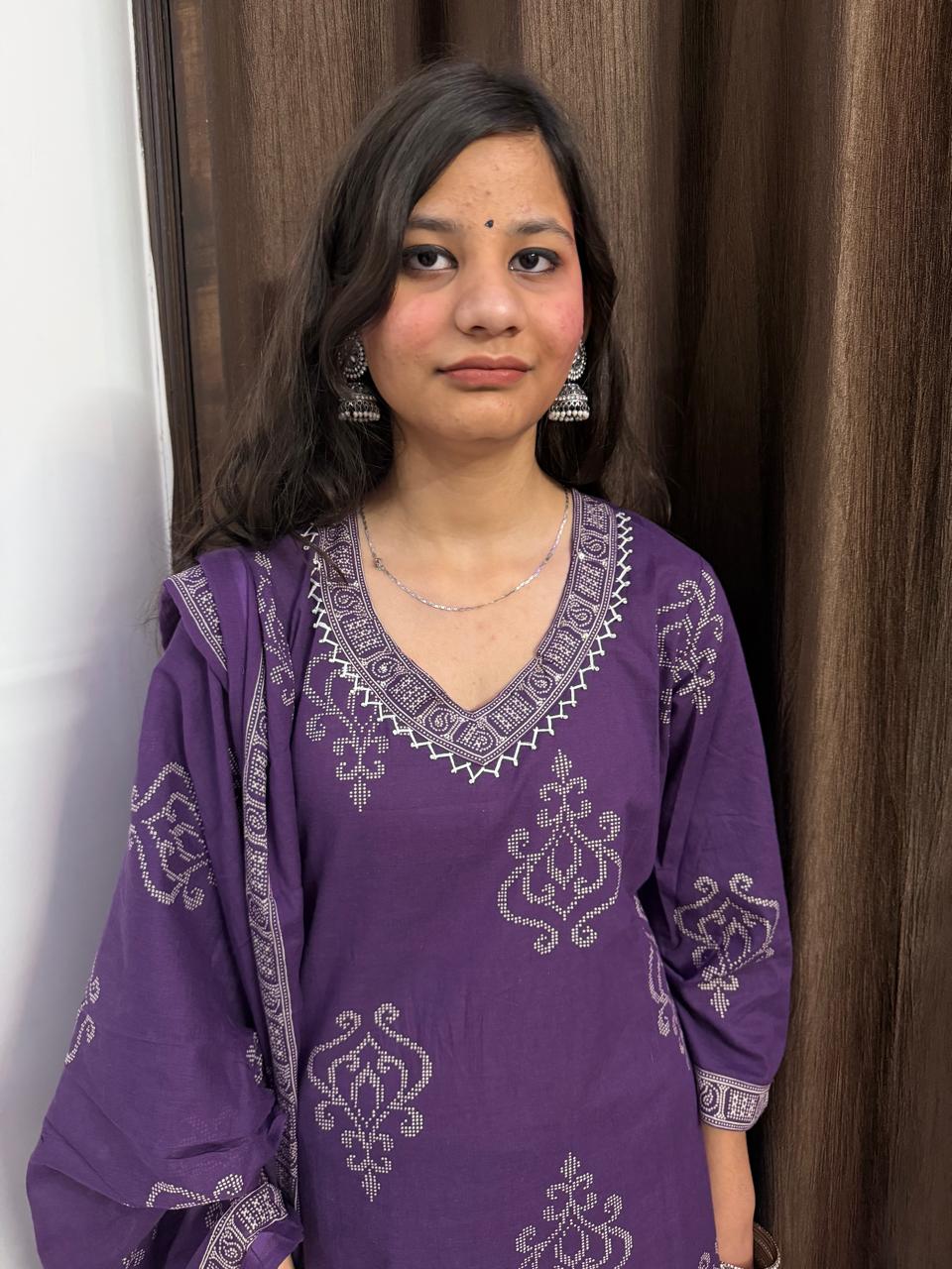 Ruaati Women Purple Embroidered Kurta Pant Set with Dupatta