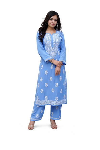 Ruaati Women Embroidery Kurta Pant Suit Set for Daily Wear