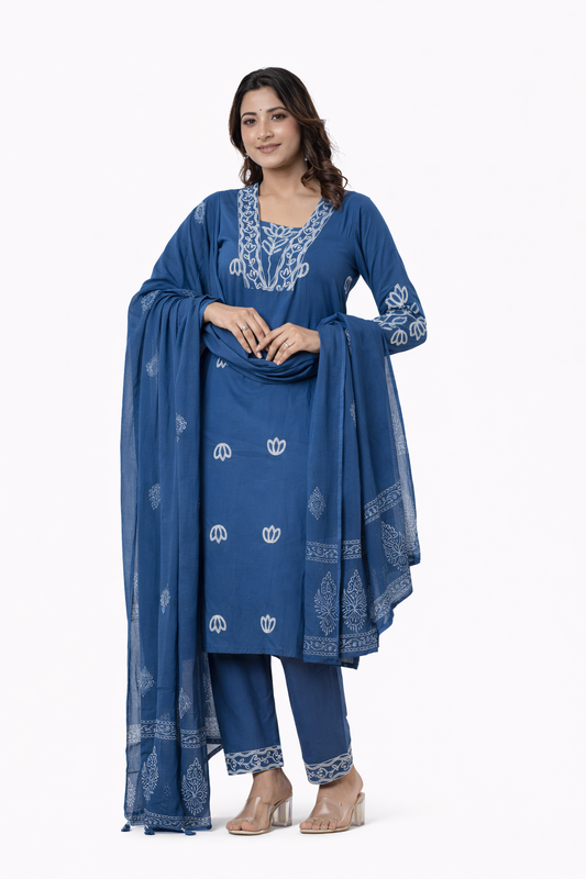 Ruaati Women Cotton Embroidered Kurta Set with Dupatta Daily Wear
