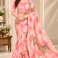 Peach Floral Printed Georgette Saree for Women