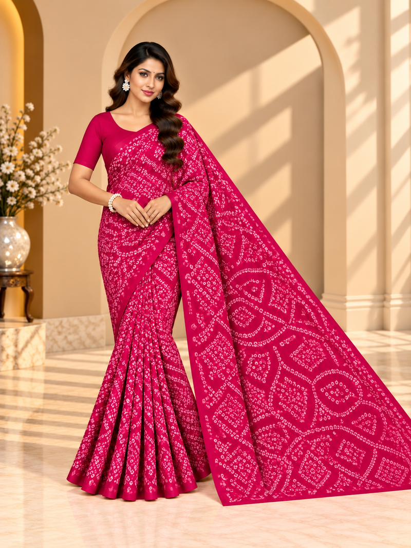 Pink Bandhani Printed Georgette Saree
