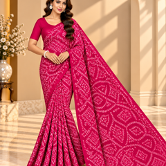Pink Bandhani Printed Georgette Saree
