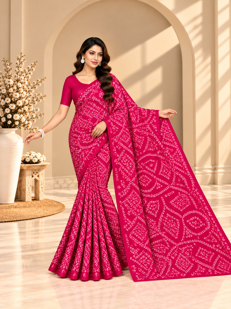 Pink Bandhani Printed Georgette Saree
