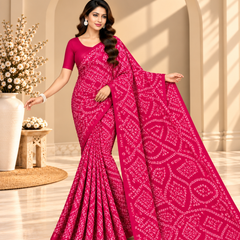 Pink Bandhani Printed Georgette Saree