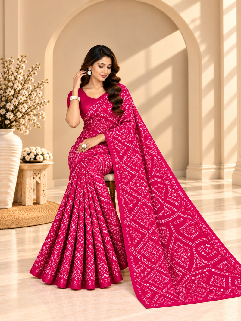 Pink Bandhani Printed Georgette Saree