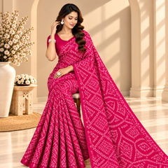 Pink Bandhani Printed Georgette Saree