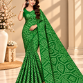 Green Bandhani Printed Georgette Saree