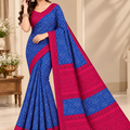 Blue Bandhani Printed Saree with Pink Border for Women