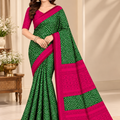 Green Bandhani Printed Saree With Pink Border