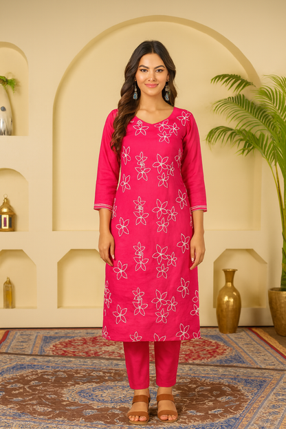 Ruaati Women Cotton Embroidery Kurta Pant Dupatta 3 PC. Suit for Festive Wear