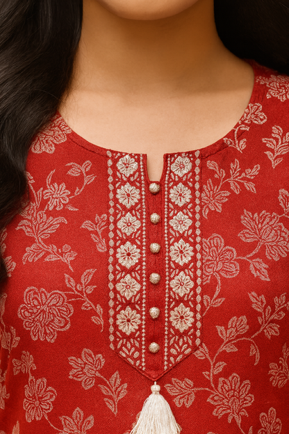 Ruaati Women Cotton Embroidery & Print Kurta Pant Dupatta Suit Set for Daily Wear