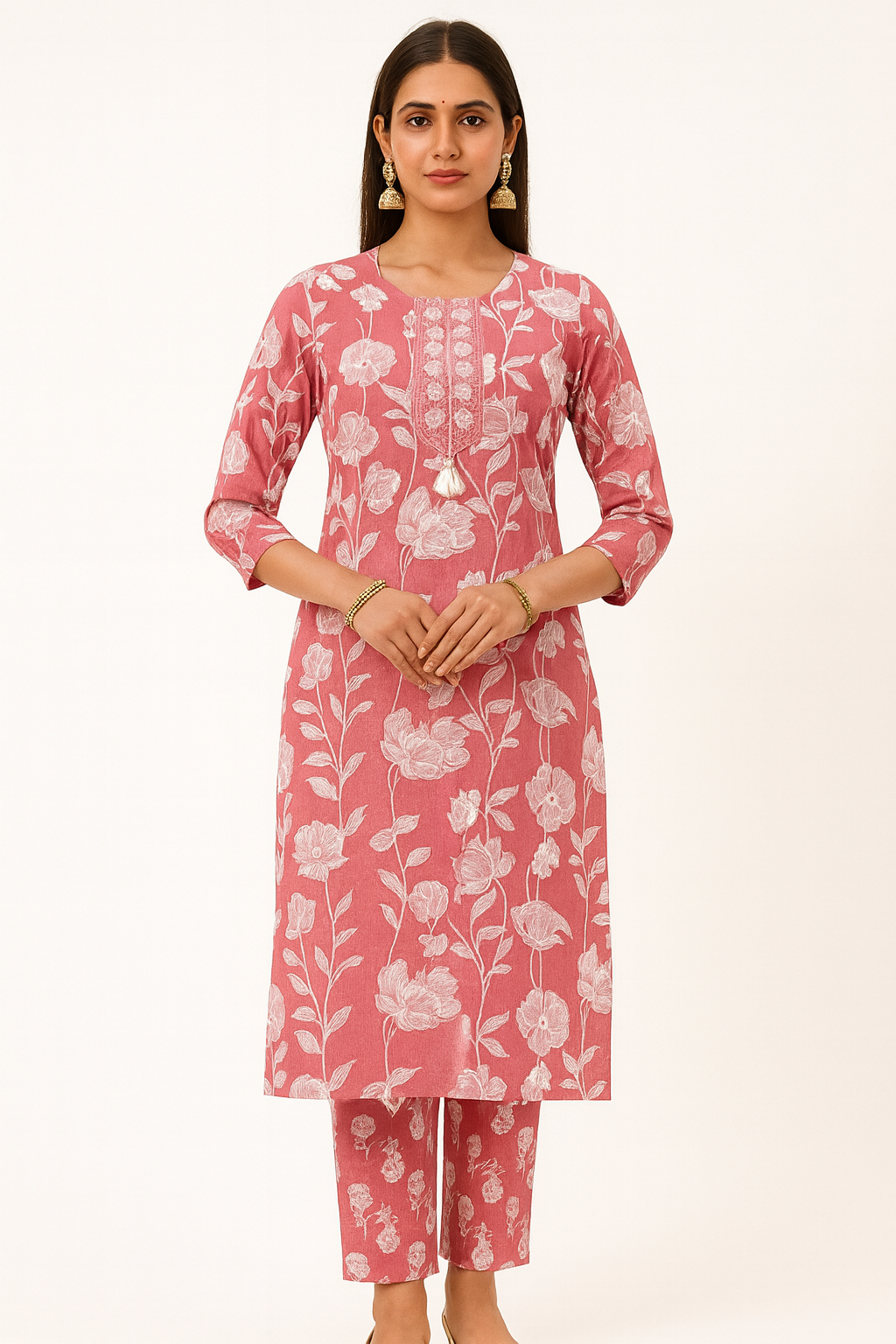 Ruaati Women Cotton Embroidery & Print Kurta Pant Dupatta Suit Set for Office & Daily Wear