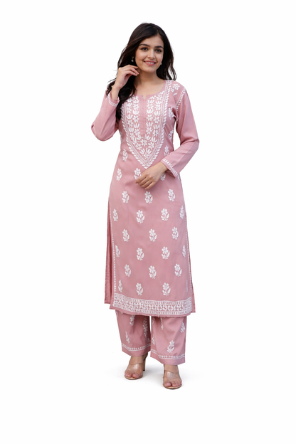 Ruaati Women Embroidery Kurta Pant Suit Sets for Daily Wear