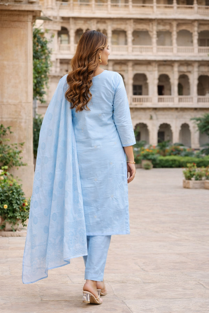 Ruaati Women Mul Cotton Embroidered Kurta Set with Dupatta Festive Wear