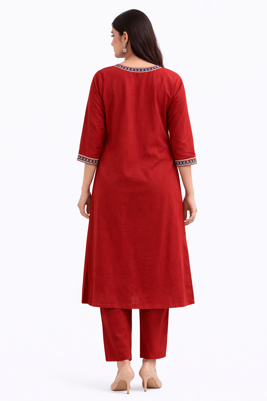 Ruaati Women Mustard Rust Embroidered A-Line Kurta Set