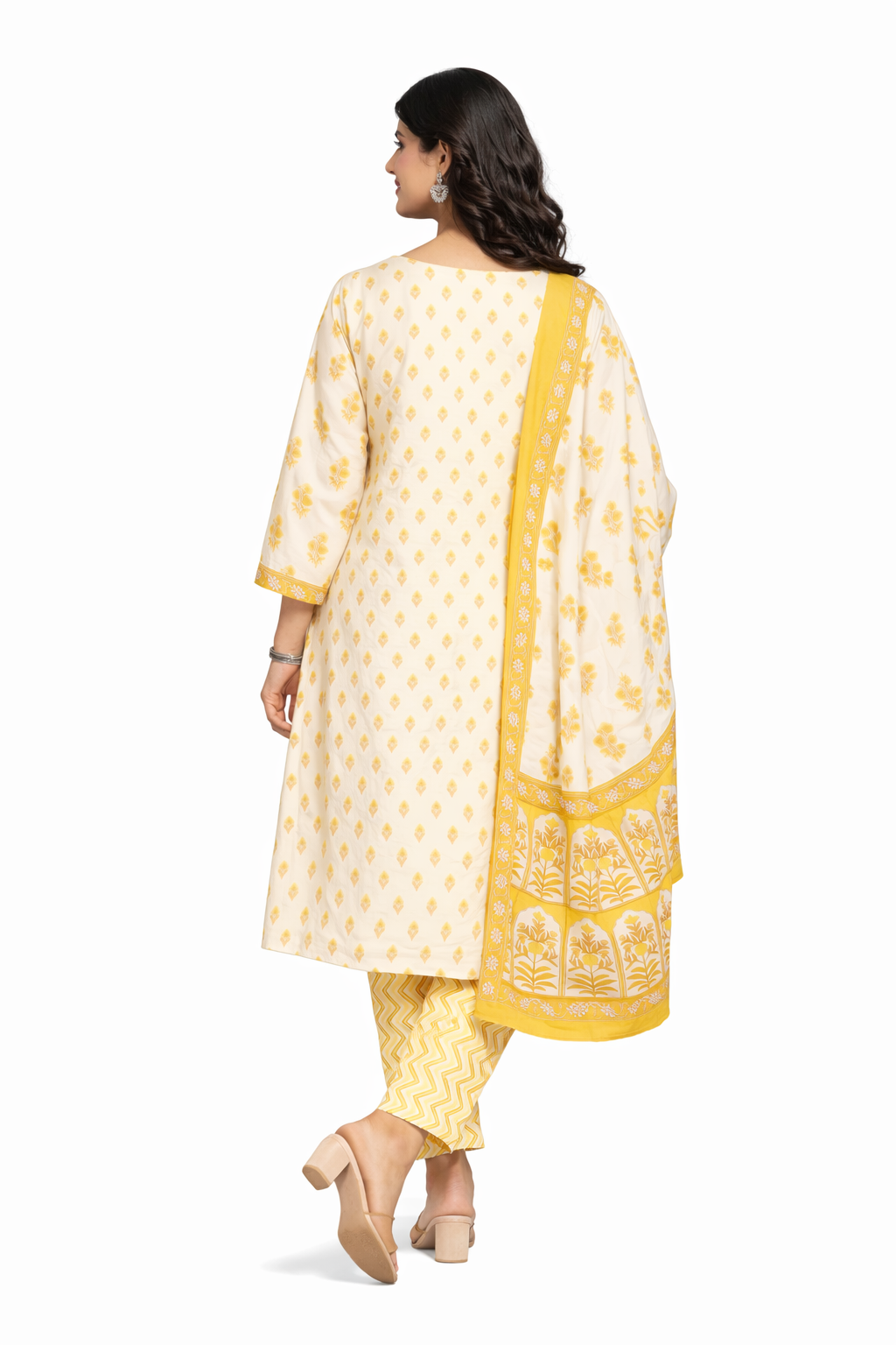 Ruaati Women Cotton Sequence Work & Print Kurta Pant Dupatta Suit Set for Office Wear