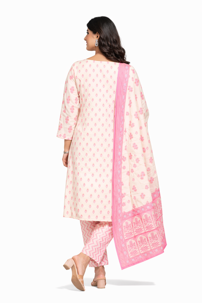Ruaati Women Cotton Sequence Work & Print Kurta Pant Dupatta Suit Set for Office & Daily Wear