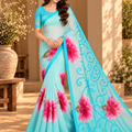 Sky Blue Floral Printed Georgette Saree