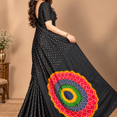 Premium Modal Silk Black Saree with Mirror Work & Designer Border