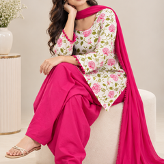 Ruaati Pink Printed Cotton Farsi Salwar Suit Set with Dupatta