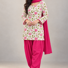 Ruaati Pink Printed Cotton Farsi Salwar Suit Set with Dupatta