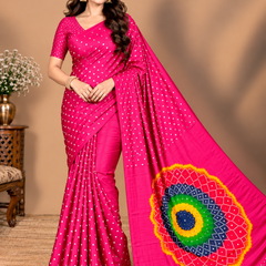 Premium Modal Silk Pink Color Saree with Mirror Work & Designer Border