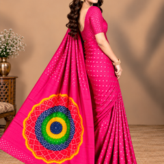 Premium Modal Silk Pink Color Saree with Mirror Work & Designer Border