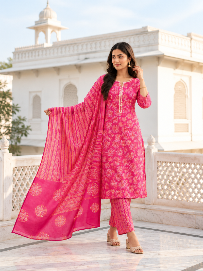 Rani Pink Printed Suit Set