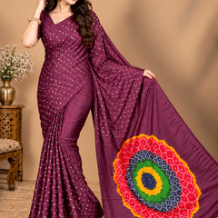 Premium Modal Silk Wine Color Saree with Mirror Work & Designer Border