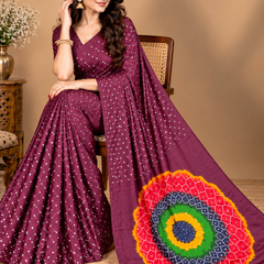 Premium Modal Silk Wine Color Saree with Mirror Work & Designer Border