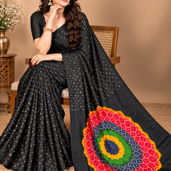 Premium Modal Silk Black Saree with Mirror Work & Designer Border
