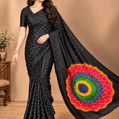 Premium Modal Silk Black Saree with Mirror Work & Designer Border