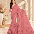 Pink Floral Printed Linen Saree