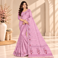 Lavender Floral Printed Linen Saree