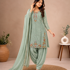 Glass Green Embroidered Farsi Salwar Suit Set