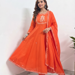 Orange Embroidered Anarkali Suit with Dupatta