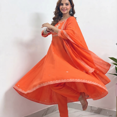 Orange Embroidered Anarkali Suit with Dupatta
