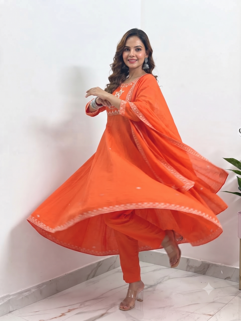 Orange Embroidered Anarkali Suit with Dupatta