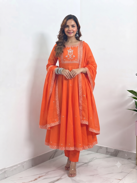 Orange Embroidered Anarkali Suit with Dupatta