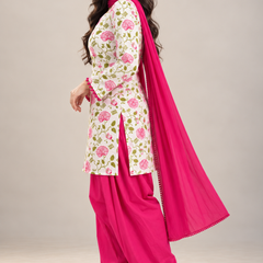 Ruaati Pink Printed Cotton Farsi Salwar Suit Set with Dupatta