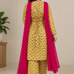 Royal Mustard Printed Cotton Farsi Salwar Suit Set with Dupatta
