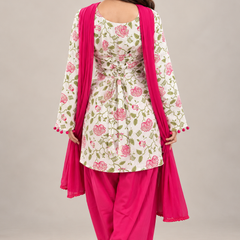 Ruaati Pink Printed Cotton Farsi Salwar Suit Set with Dupatta