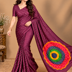 Premium Modal Silk Wine Color Saree with Mirror Work & Designer Border