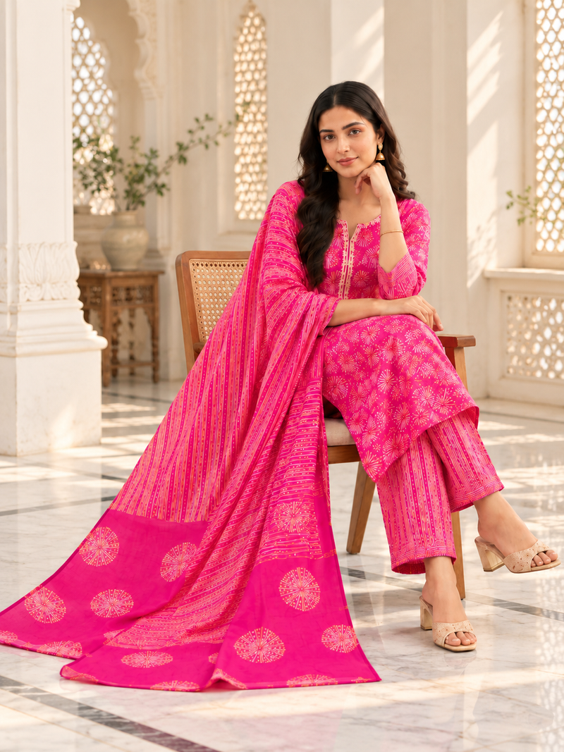 Rani Pink Printed Suit Set