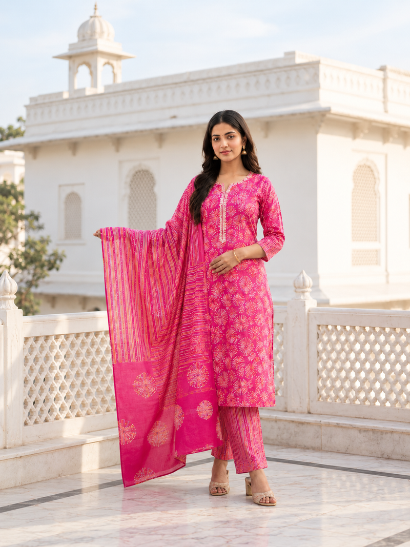 Rani Pink Printed Suit Set
