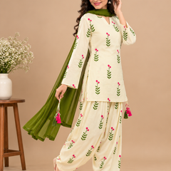 Royal Cream Printed Cotton Farsi Salwar Suit Set with Dupatta