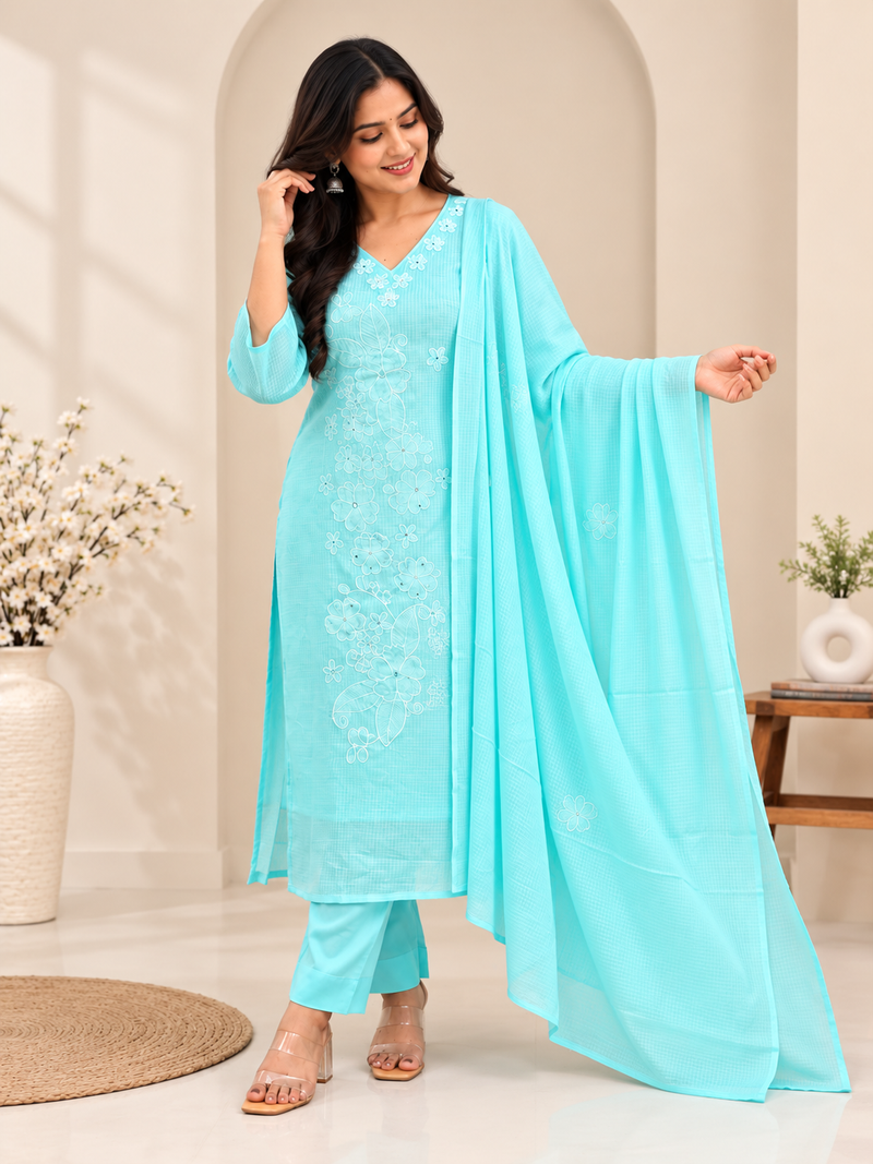 Light Blue Embroidered Suit Set