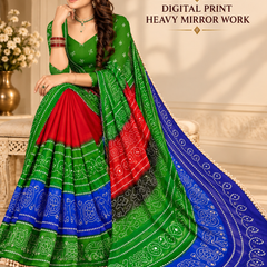 Multi Color Georgette Saree with Digital Print & Heavy Mirror Work