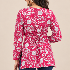 Royal Red Multi Premium Cotton Floral Printed Straight Kurti