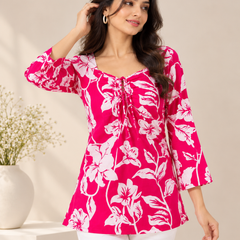 Royal Red Premium Cotton Floral Printed Straight Kurti